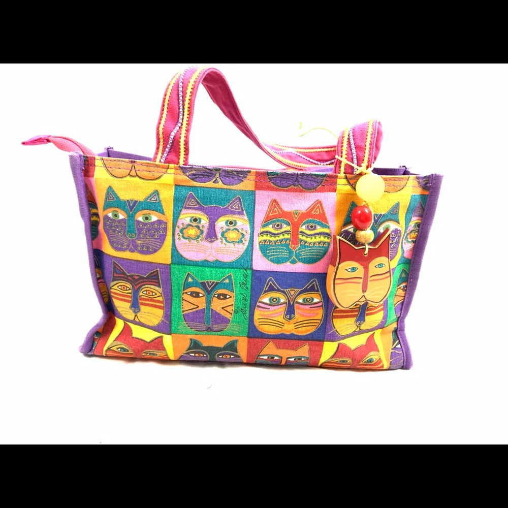 Laurel Burch cat face canvas tote bag purse